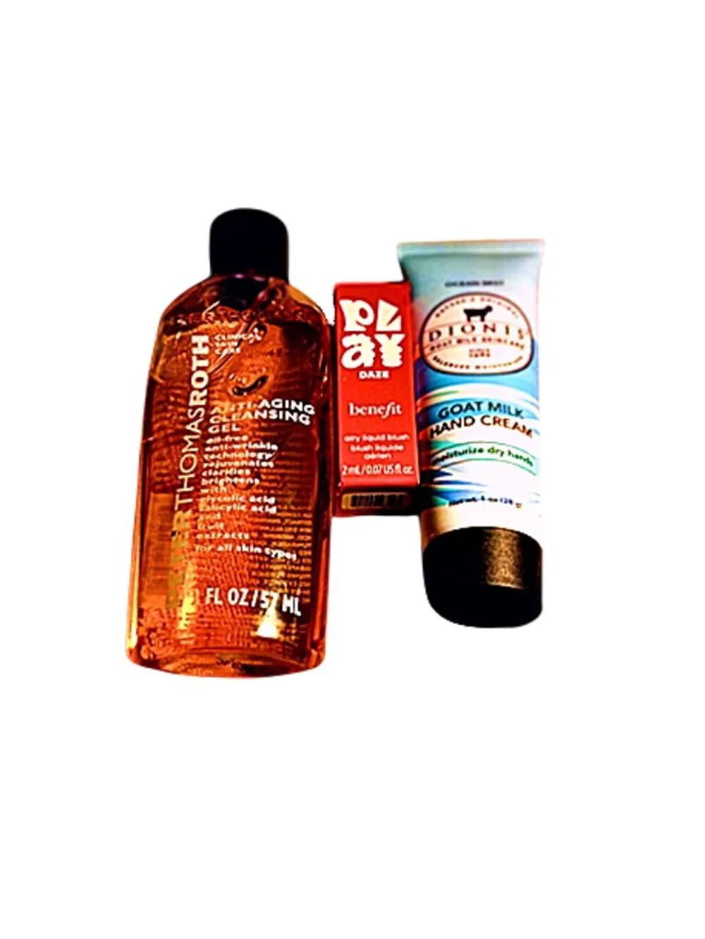 Trio Roth Anti-Aging Cleansing Gel/Benefit PlayDaze Blush/Dionis Hand Cream NEW